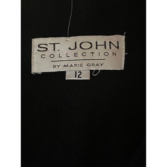 ST JOHN Collection Black Santana Knit Coat Dress Logo Buttons Pockets, Sz 12 - Picture 5 of 6